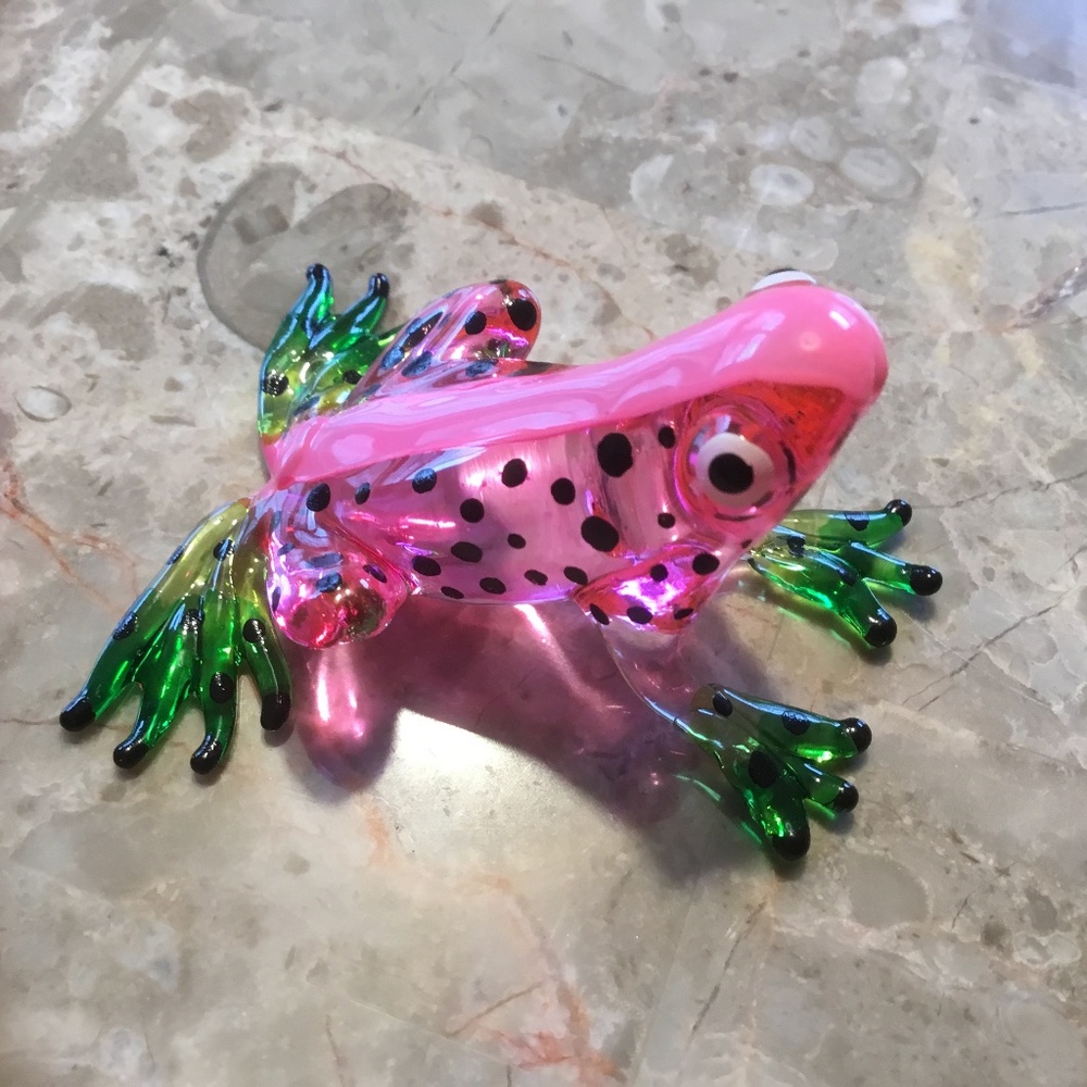 Pink/Green Frog Glass Fiqurine
